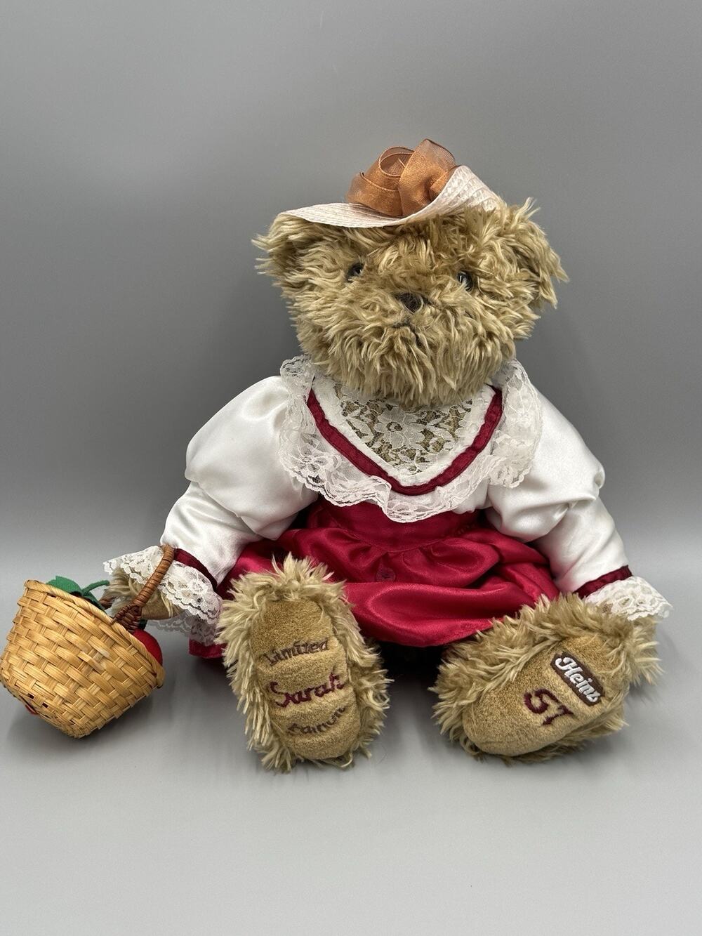1998 Heinz 57 Limited Edition Teddy Bear Sarah Jointed Bear Tomato Basket 16”